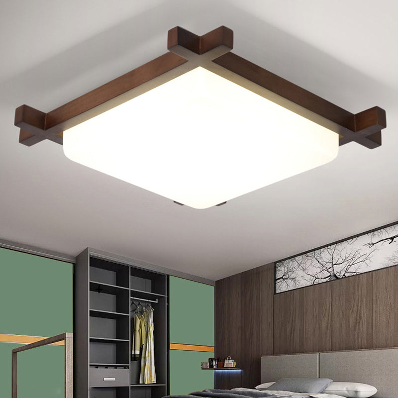 Square Bedroom Flush Light Acrylic Nordic Style LED Flush Ceiling Light Fixture in Wood