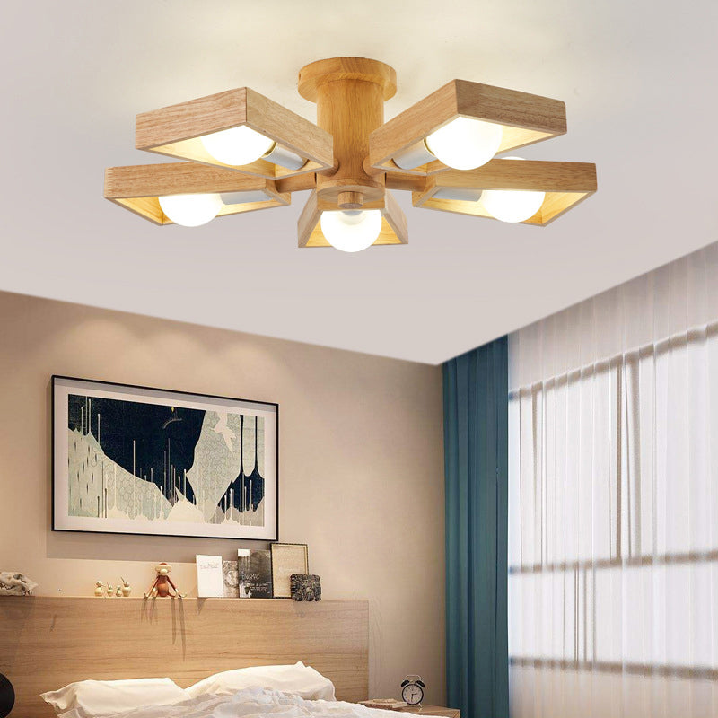 Wood Trapezoid Chandelier Pendant Light Japanese Living Room Pendant Light Fixture