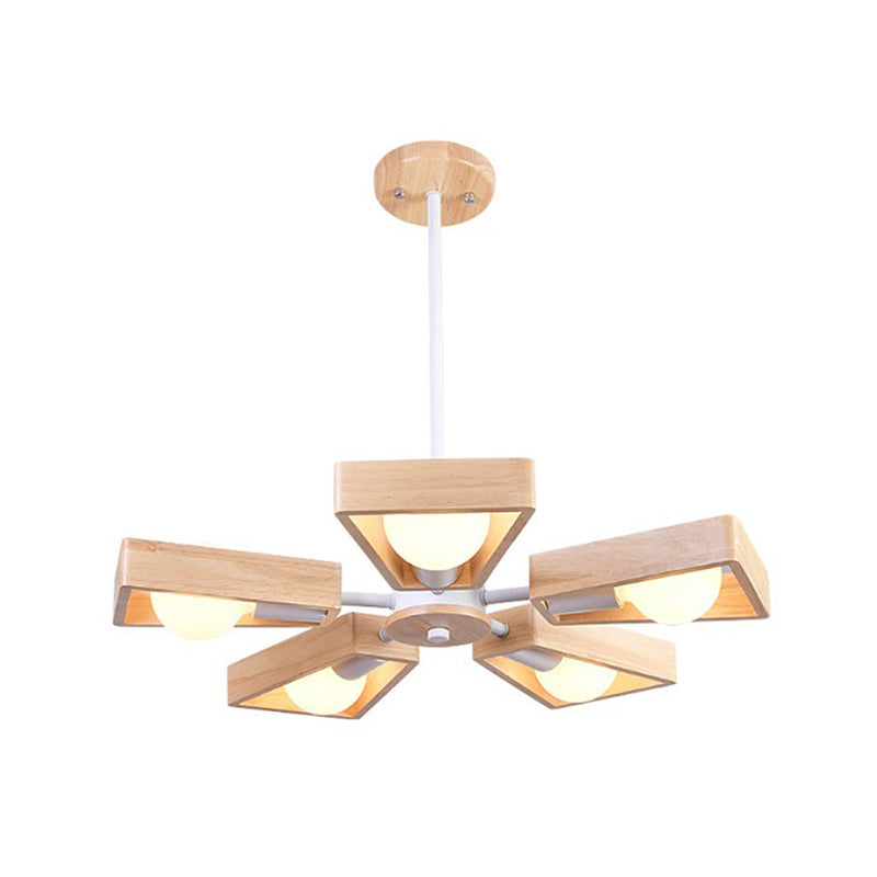 Trapezoid Frame Living Room Suspension Light Wood Minimalist Chandelier Lighting Fixture