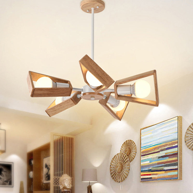 Fan Shaped Wooden Ceiling Lighting Nordic Style White Chandelier Light Fixture for Dining Room