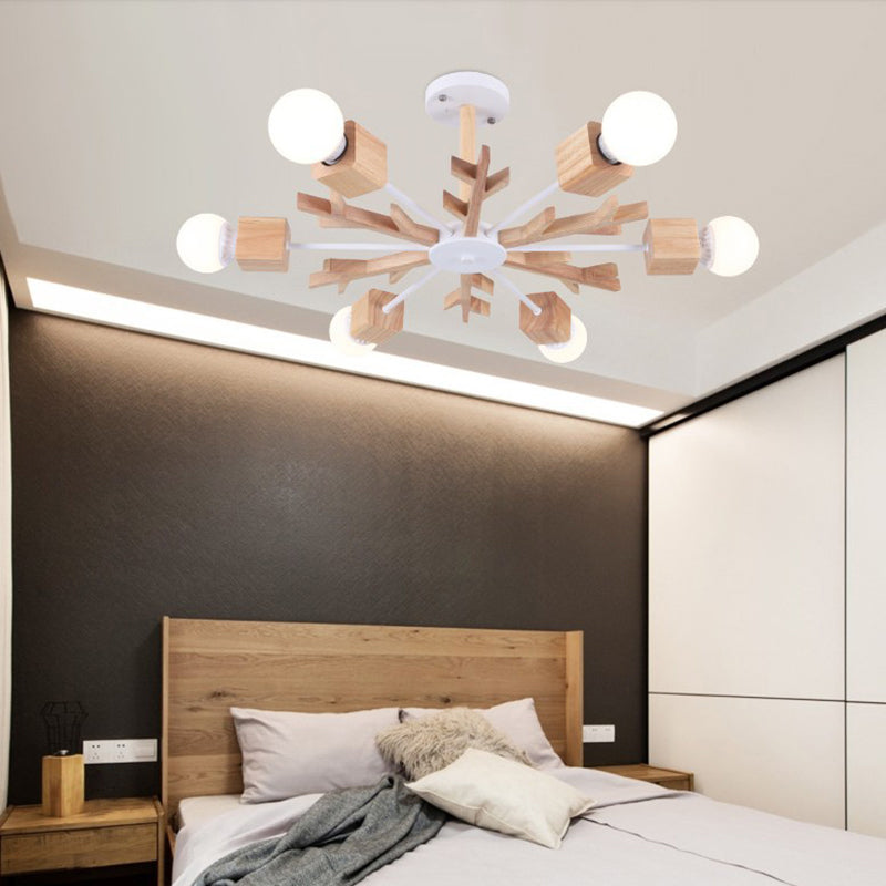 Ligera de lámpara de la sala de estar en forma de rama Madera de madera contemporánea