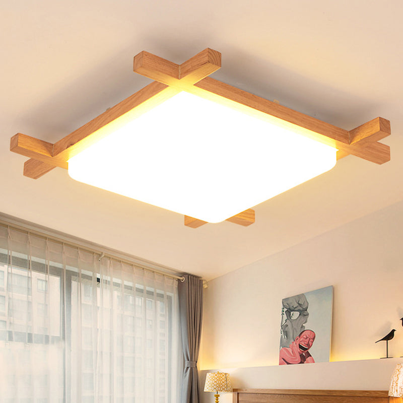 Minimalist Square Flush Mount Lighting Wood Bedroom LED Flush Mount Fixture with Acrylic Shade