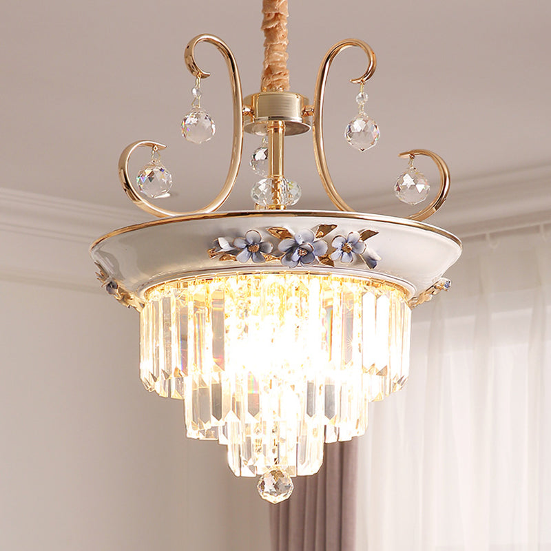 3 Bulbs Tiered Ceiling Chandelier Modernism Crystal Hanging Pendant Light in White/Green