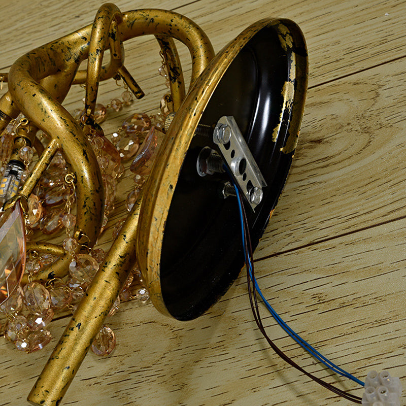 Branching Wall Mount Lighting Vintage Metal 1 Bulb Brass Finish Sconce Light with Amber Crystal Bead Accent