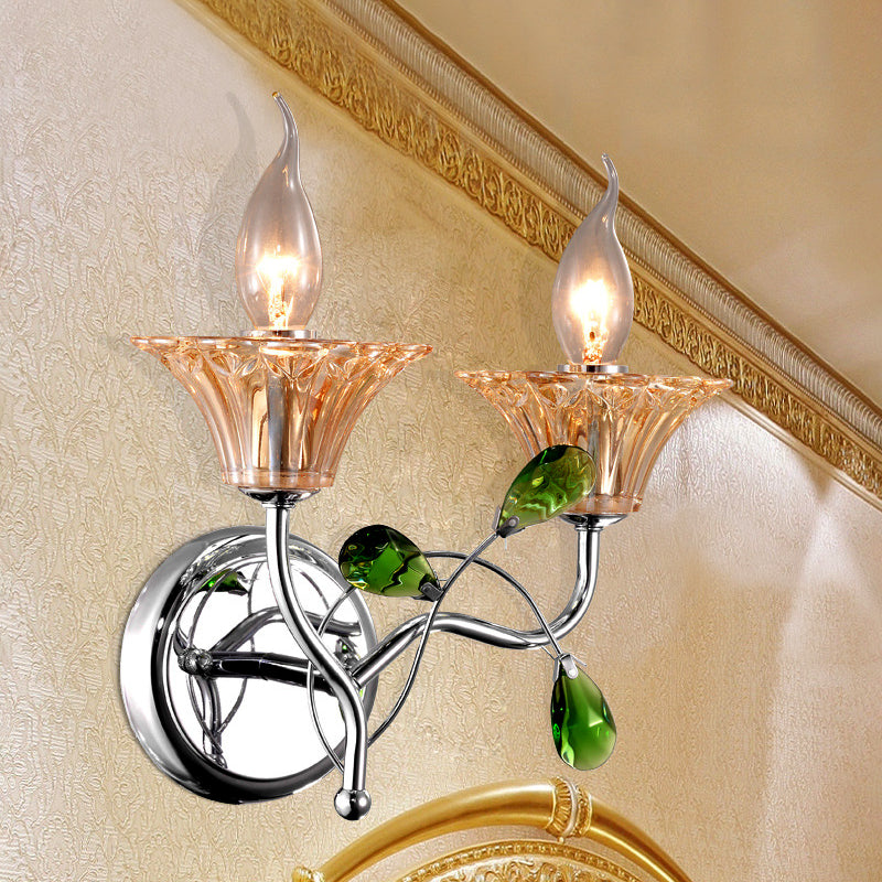 Bell Amber Glass Sconce Lampe Vintage Elemy 2 Lights Chrome Light Wall With Green Teardrop Crystal déco