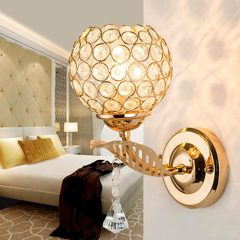 1 Glühbirnen -Korridor -Wandmontage Beleuchtung Vintage Stil Goldwandlampe mit globaler klarer Kristallschatten