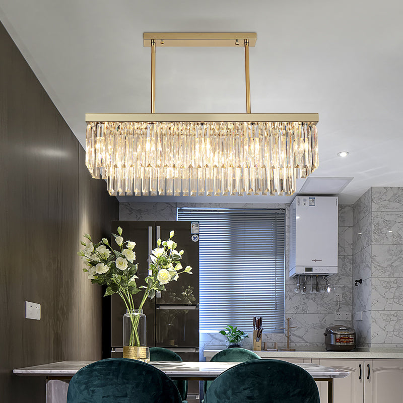 Rectangle Hanging Lamp Kit Contemporary Clear/Amber Crystal Block 10 Lights Dining Room Island Lamp, 31.5"/39" W