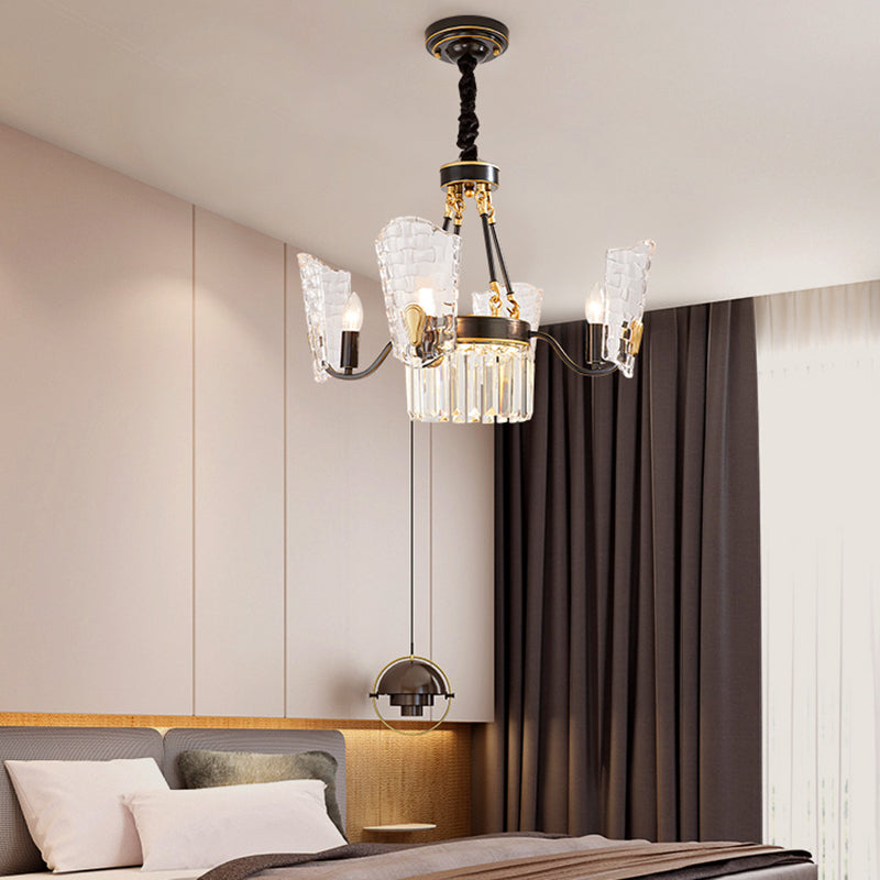 Lampadella a forma di scudo in cristallo intagliato moderno 4/6/8 luci kit di luce sospesa nera