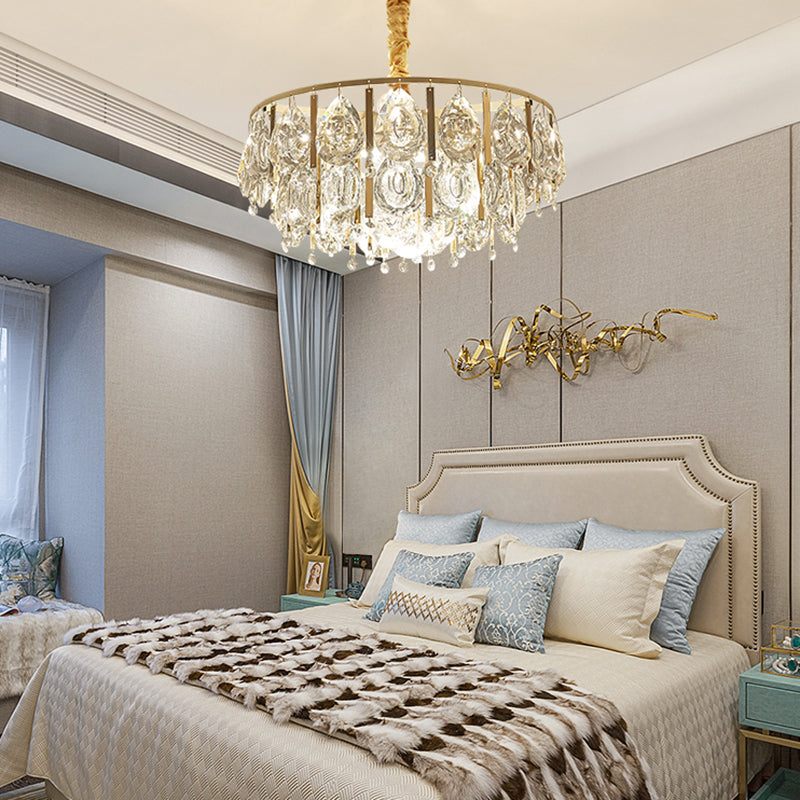 Rundes Tränenkristall hängend Licht Kit zeitgenössische 3/4 Lichter Gold Kronleuchter Licht, 16 "/19,5" breit