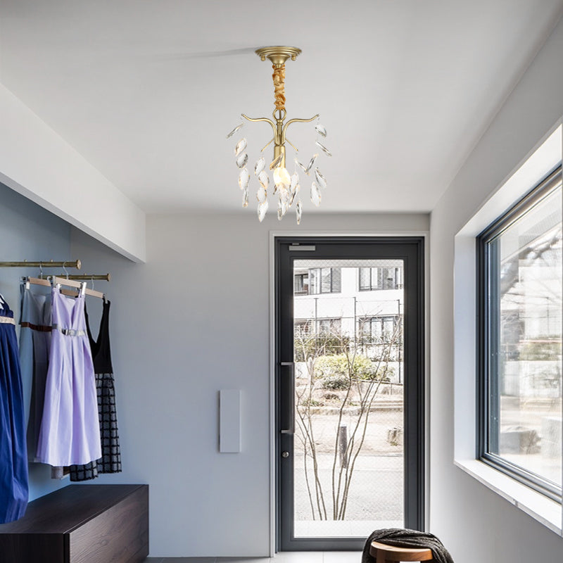 Luz de la lámpara de cristal de lágrimas Luz moderna 1 lámpara de oro de oro ligero para el pasillo