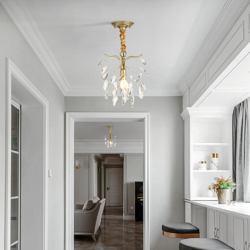 Luz de la lámpara de cristal de lágrimas Luz moderna 1 lámpara de oro de oro ligero para el pasillo