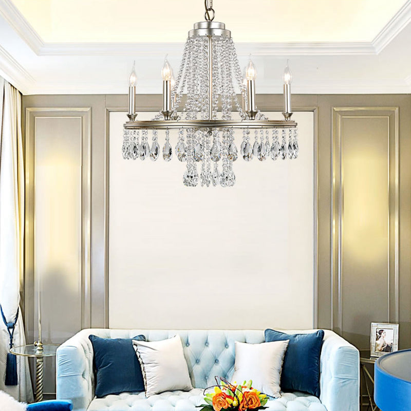 Lámpara de araña de vela de metal luz colgante moderna 6 luces de níquel luz de suspensión para comedor