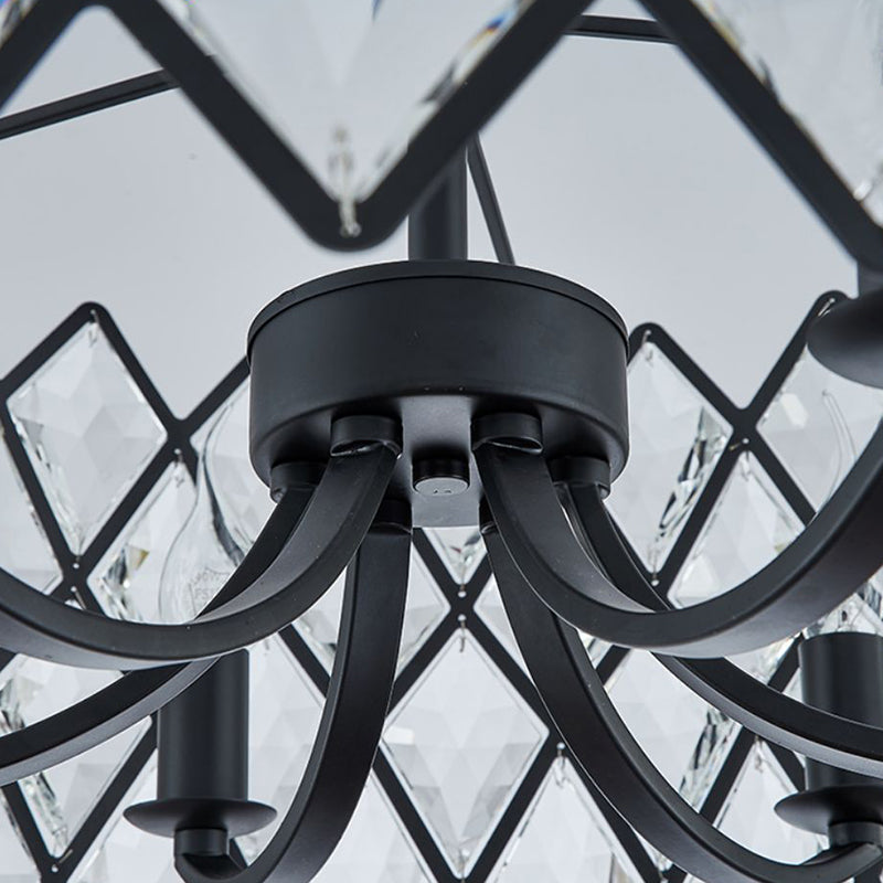 5 Light Living Room Ceiling Pendant Postmodern Black Chandelier Light with Drum Crystal and Metal Shade