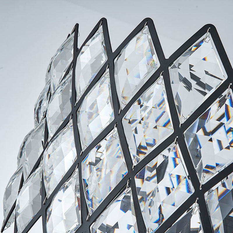 5 Light Living Room Ceiling Pendant Postmodern Black Chandelier Light with Drum Crystal and Metal Shade