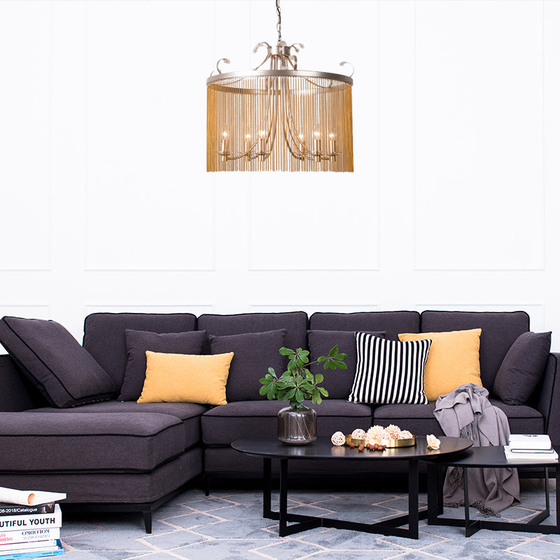 Luz de araña de hilo de cristal de cilindro Modern 3/5/6 Luces de techo dorado Luz de techo, 15 "/19.5" /24.5 "de ancho