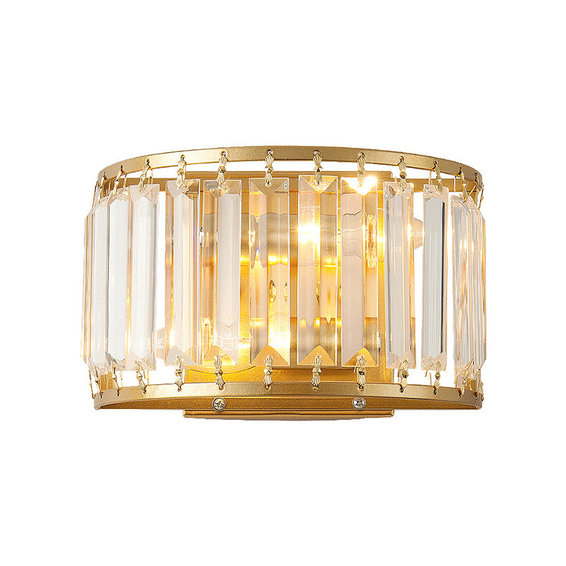Funzione da parete a forma di tamburo Stile moderno Crystal Crystal 1 Light Living Room Sconce Lighting in ottone