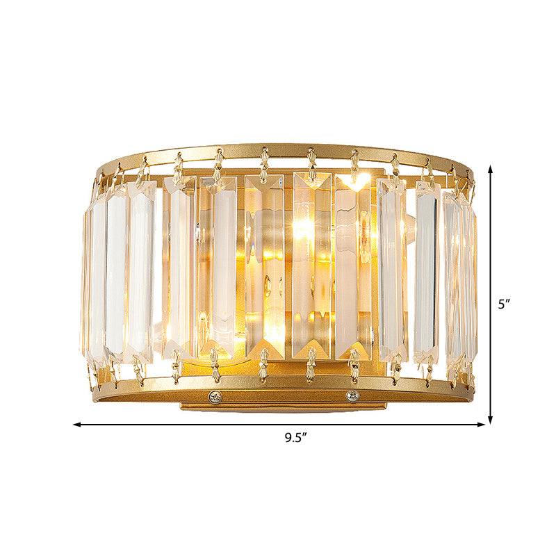 Drum Shaped Wall Sconce Fixture Modern Style Clear Crystal 1 Light Living Room Sconce Lighting in Brass