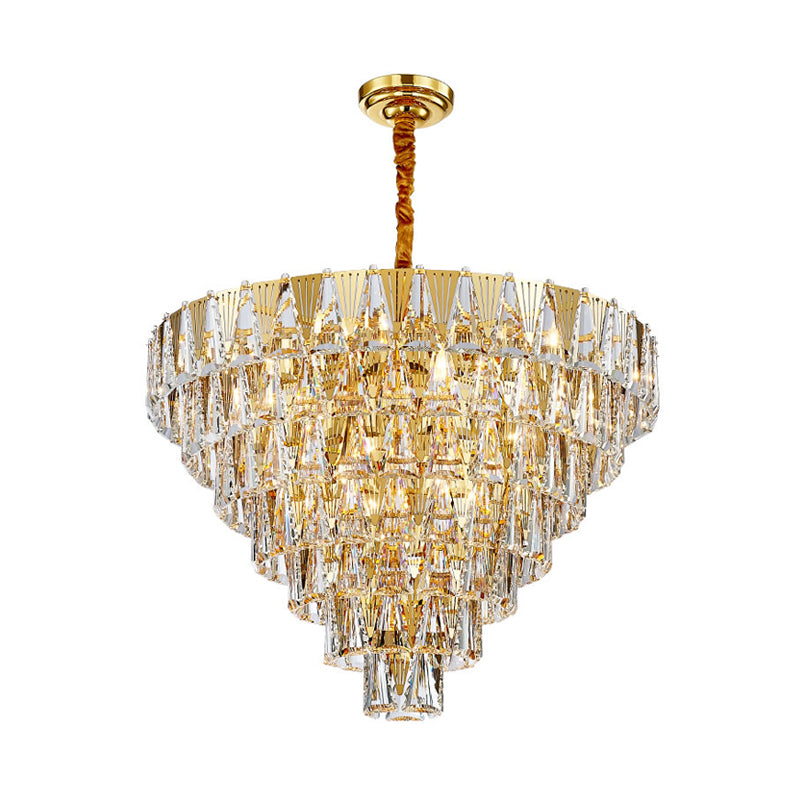 7 Tiers Chandelier Light Fixture Contemporary Crystal Block 10 Lights Gold Hanging Pendant