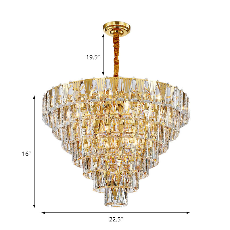 7 Tiers Chandelier Light Fixture Contemporary Crystal Block 10 Lights Gold Hanging Pendant