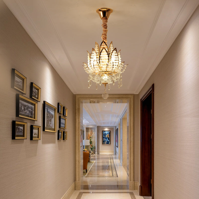 Luce a sospensione con corridoio Lotus Crystal 1 Luce a sospensione contemporanea Luce in oro