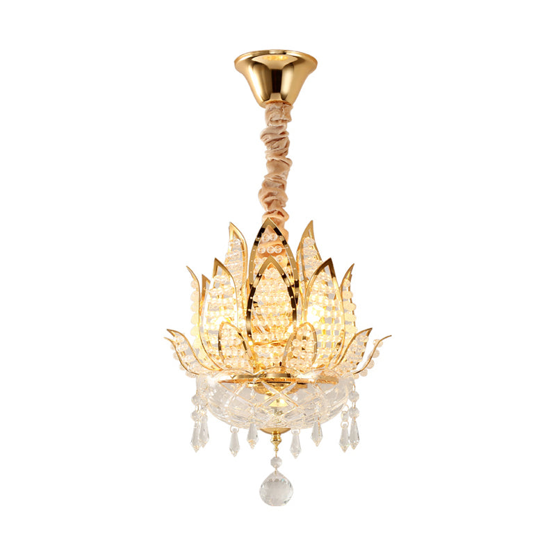 Luce a sospensione con corridoio Lotus Crystal 1 Luce a sospensione contemporanea Luce in oro