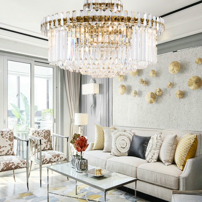 Lampada del soffitto del tamburo Crystal a 9 luci Luce lampadario in ottone, larghe 25,5 "/31,5"