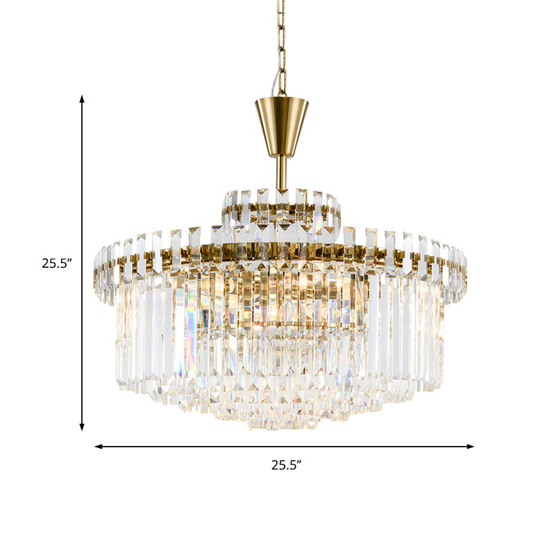 Drum Ceiling Light Fixture Modern Crystal 9 Lights Brass Chandelier Light, 25.5"/31.5" Wide