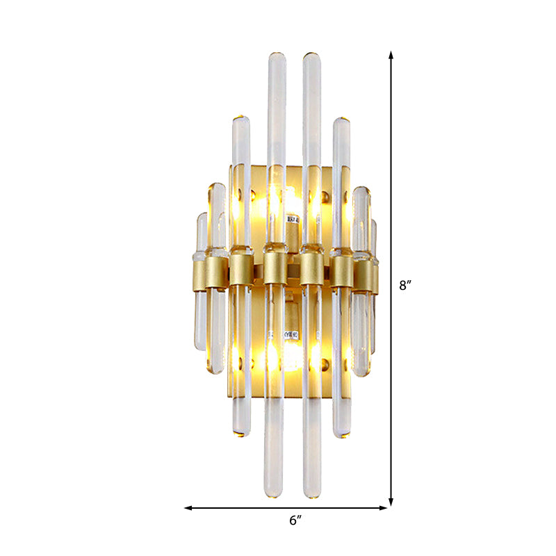 Clear Crystal Tube Wall Lighting Contemporary 2 Lights Wall Mounted Light in Brass for Living Room