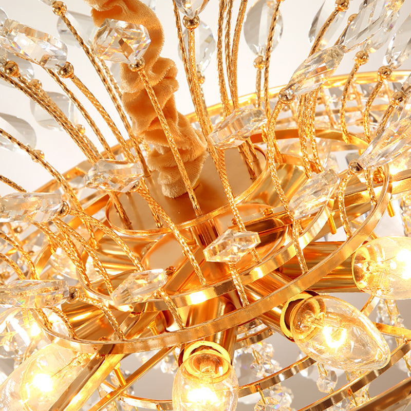 Tapered Chandelier Light Modern Faceted Crystal 9 Lights Gold Hanging Light Fixture for Bedroom