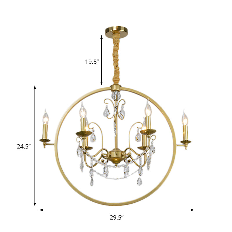 Metal Candelabra Ceiling Suspension Light Modern 6/8 Light Brass Chandelier Light with Crystal Drop