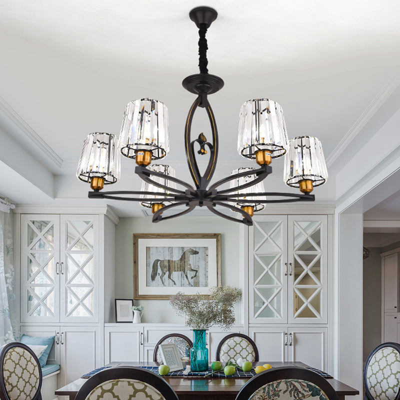 Verjüngter Kristallblock Deckenleuchte Vintage 3/6 Leuchten hängende Deckenleuchte für Esszimmer in Schwarz