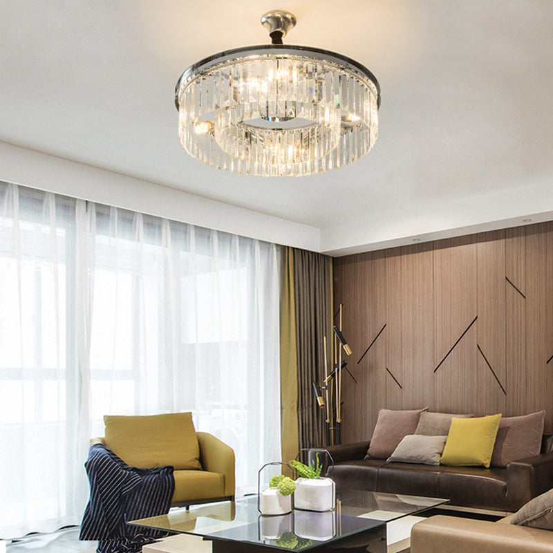 Bloque de cristal de tambor de estilo simple Luz colgante de 4/8 luces Kit de luz colgante en Chrome, 18 "/23" de ancho