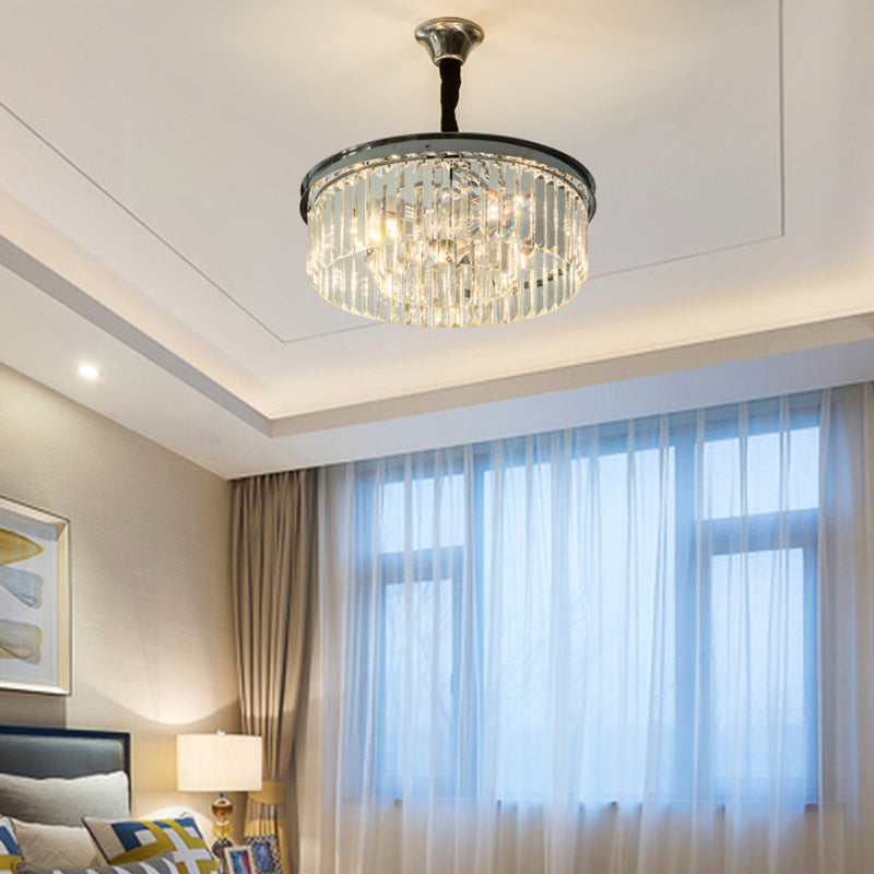 Bloque de cristal de tambor de estilo simple Luz colgante de 4/8 luces Kit de luz colgante en Chrome, 18 "/23" de ancho