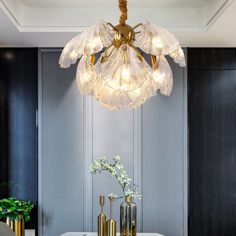 Luce a forma di guscio Luce Modernismo Prisma Glass 13/15 Luci di soffitto in ottone, 23,5 "/27" di larghezza
