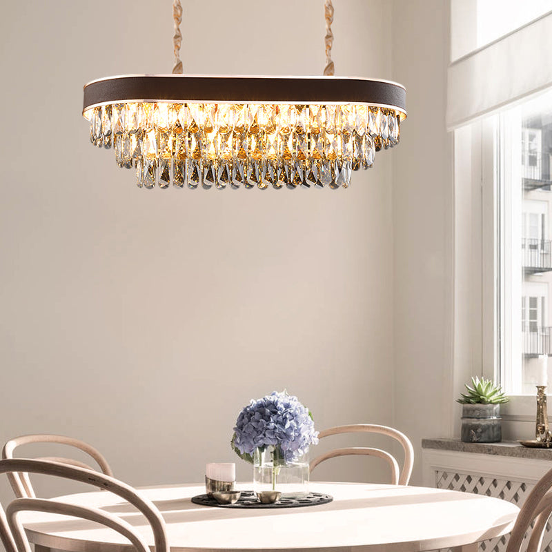 Oval Island lamp Contemporary Crystal Block 12 Lights Black-Gold Hanging Light Fixture