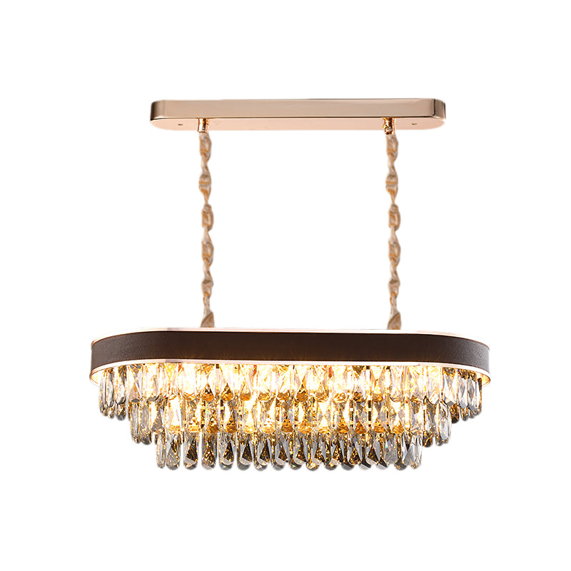 Oval Island lamp Contemporary Crystal Block 12 Lights Black-Gold Hanging Light Fixture