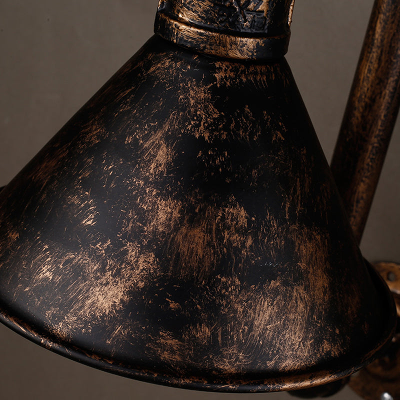 Water Pipe Iron Wall Lighting Antique 1-Light Restaurant Wall Mount Light with Cone Shade in Rust
