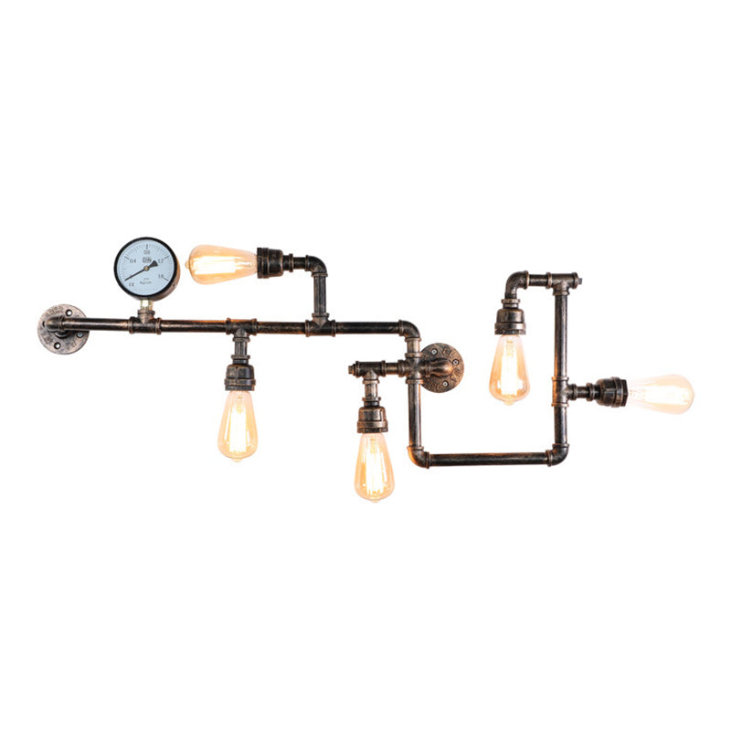 Water pijp ijzer wandlamp rustieke stijl 5 lampen restaurant muurlamp met bakmeter met drukmeter
