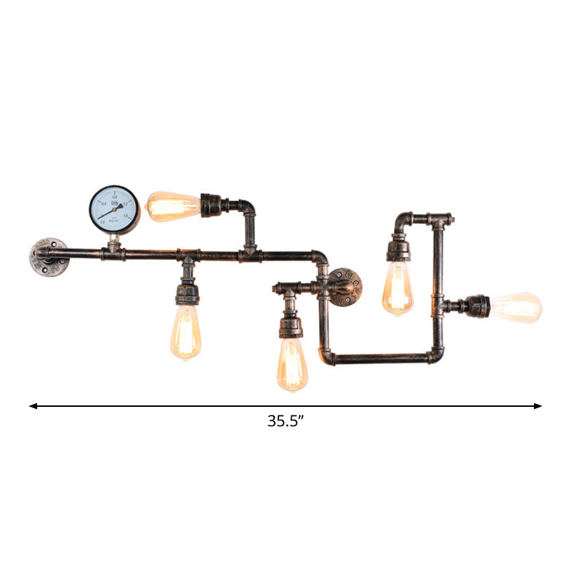 Water pijp ijzer wandlamp rustieke stijl 5 lampen restaurant muurlamp met bakmeter met drukmeter