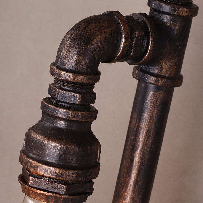 Iron Water Pipe Wall Light Retro 2 Bulbs Restaurant Wall Lighting Fixture with Valve Handle in Rust