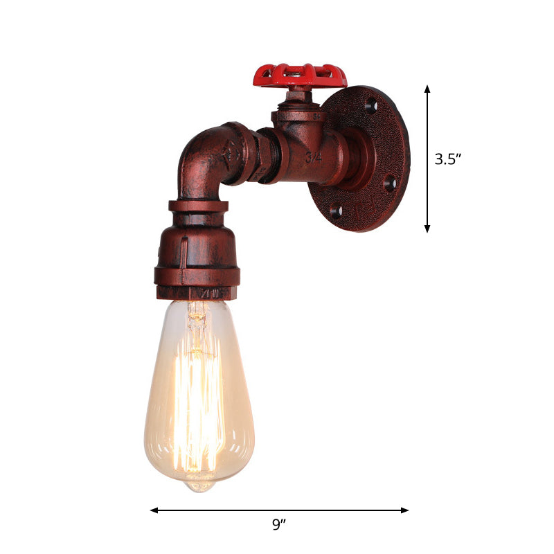 Vintage Exposed Bulb Wall Lighting Fixture Iron Wall Mounted Lamp with Valve Decor