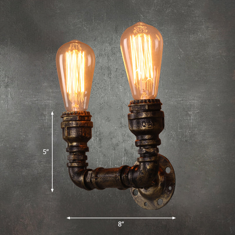 Industrial U Shaped Pipe Wall Mount Lighting 2 Bulbs Iron Wall Light Fixture in Bronze