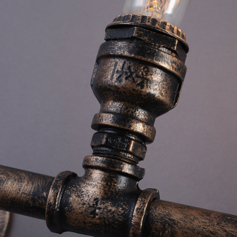 Plumbing Pipe Restaurant Wall Lamp Rustic Iron 2 Bulbs Bronze Wall Lighting Fixture