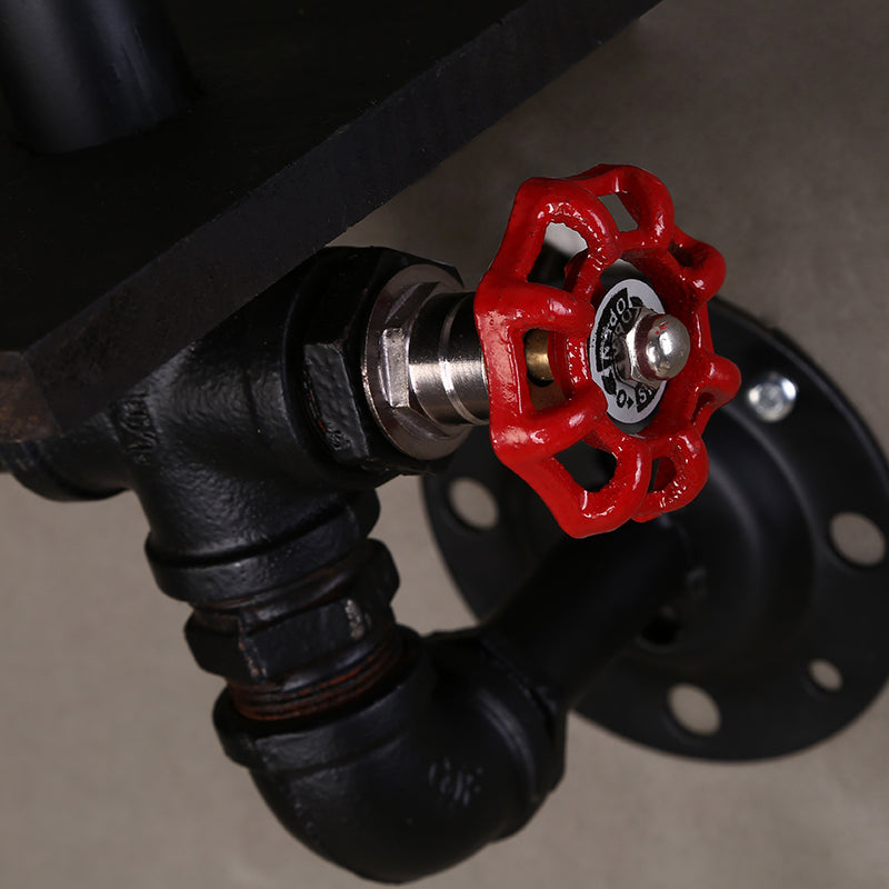 2 Heads Wall Light Retro Water Pipe Shelf Iron Wall Lighting Fixture in Black for Living Room