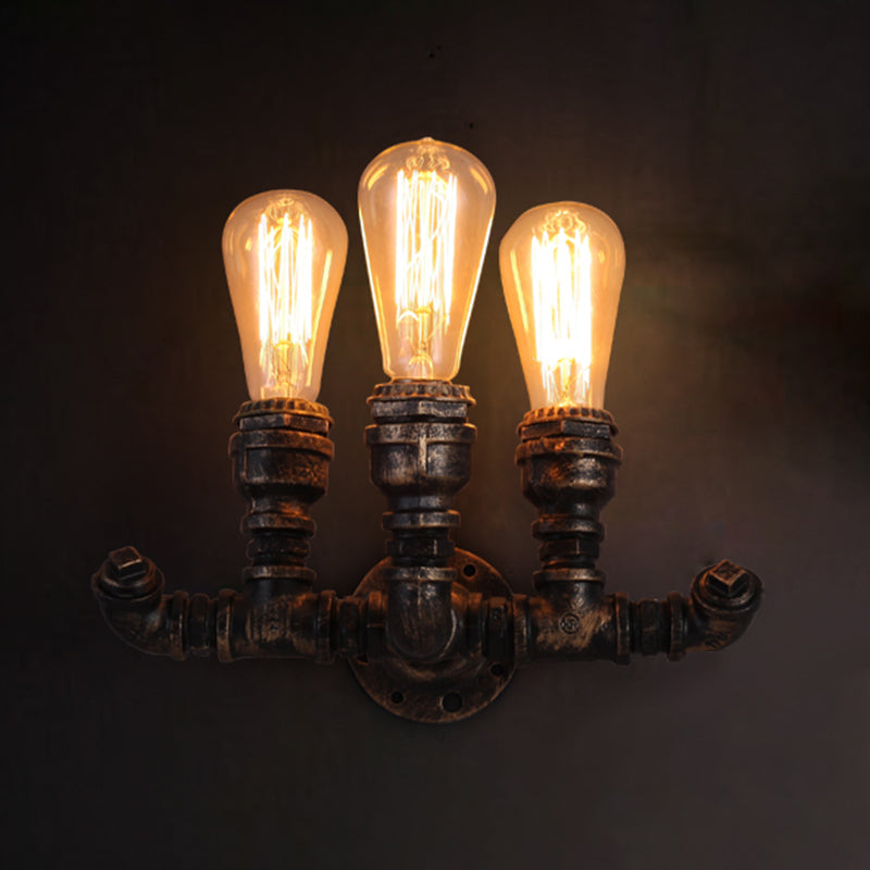 Plumbing Pipe Iron Wall Lighting Antique 3 Bulbs Restaurant Wall Mount Light in Bronze