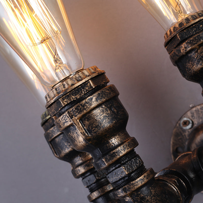 Plumbing Pipe Iron Wall Lighting Antique 3 Bulbs Restaurant Wall Mount Light in Bronze