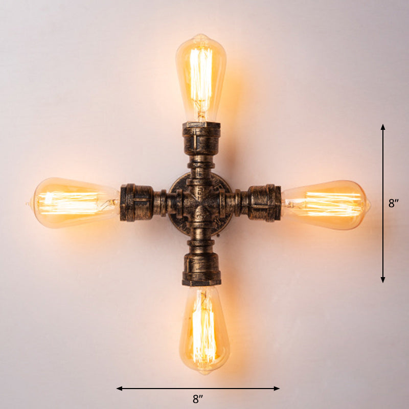 Iron Water Pipe Wall Lamp Rustic Style Restaurant Wall Lighting Fixture in Bronze