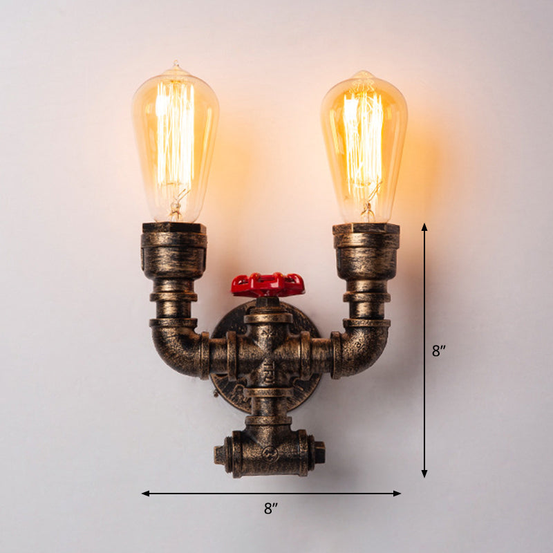 Iron Water Pipe Wall Lamp Rustic Style Restaurant Wall Lighting Fixture in Bronze