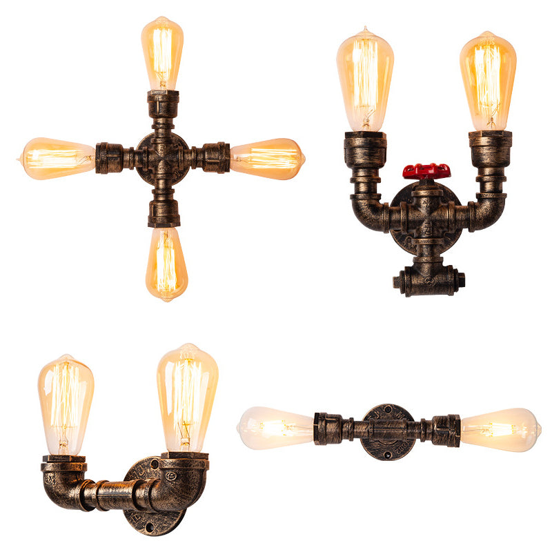 Iron Water Pipe Wall Lamp Rustic Style Restaurant Wall Lighting Fixture in Bronze