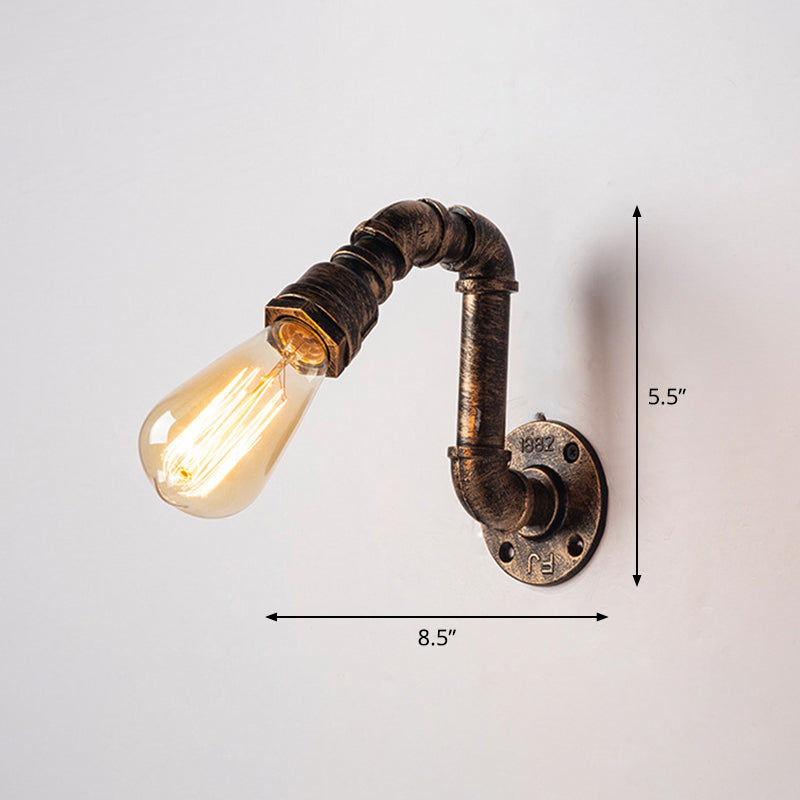 Iron Water Pipe Wall Lamp Rustic Style Restaurant Wall Lighting Fixture in Bronze